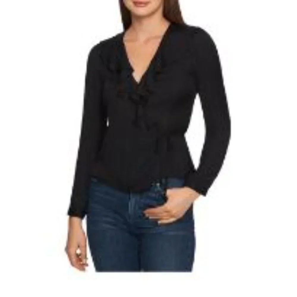 1. State Nordstrom Black Dot Jacquard Women's XL Wrap Top Blouse - Picture 2 of 2